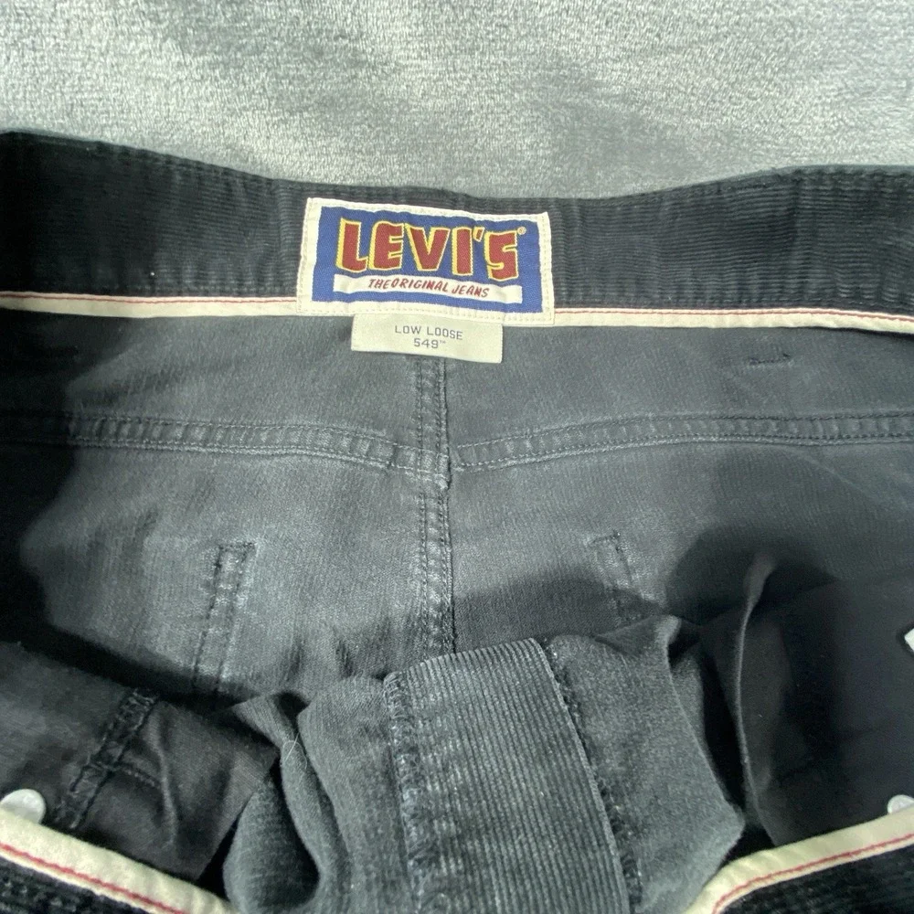 Levi's 549 Corduroy Pants Mens 42x27 Black Low Loose Cords Y2K Heavy Cotton‎